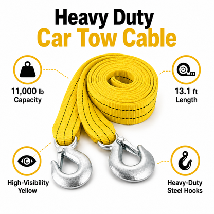 Heavy Duty Car Tow Strap with Safety Hooks