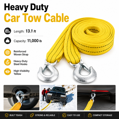 Heavy Duty Car Tow Strap with Safety Hooks
