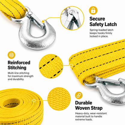 Heavy Duty Car Tow Strap with Safety Hooks