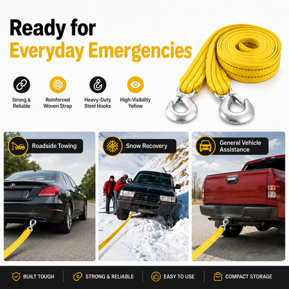 Heavy Duty Car Tow Strap with Safety Hooks